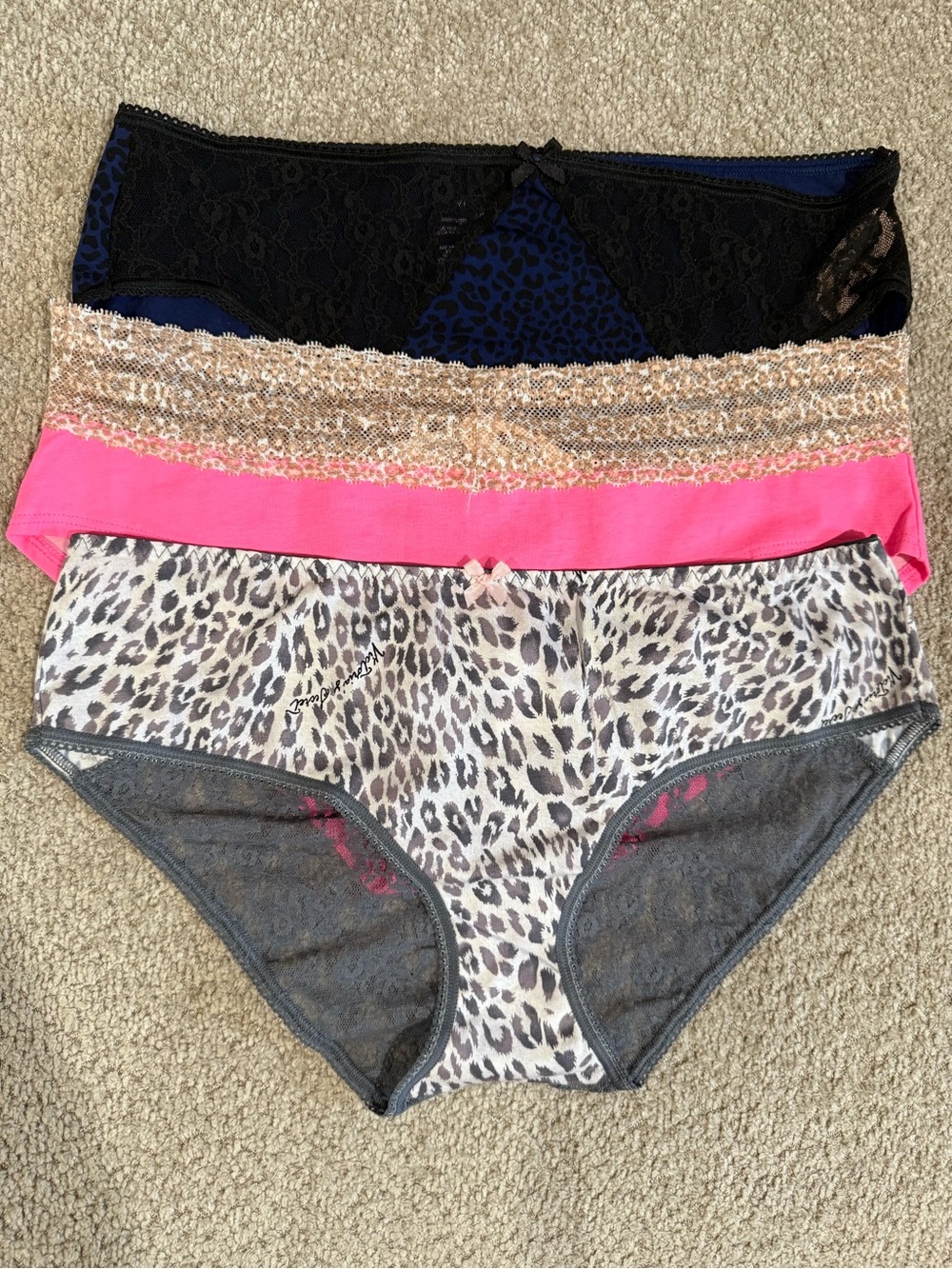 Victoria's Secret Navy & Black Leopard ,Pink & Grey Lace Cotton Bikini Set